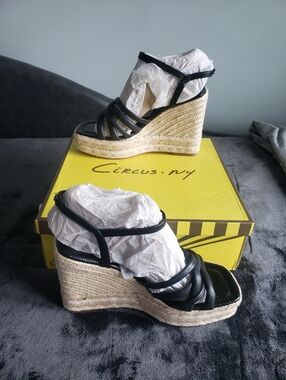 Nwt Circus by Sam Edelman Black Espadrille Rope Wedge Sandals